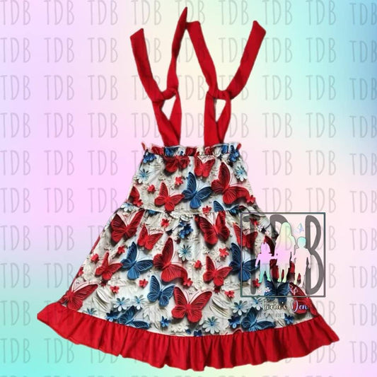 ʀᴇᴀᴅʏ ᴛᴏ ꜱʜɪᴘ! Tie Strap Butterfly RWB Ruffle Dress