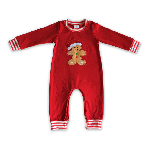 ᴡᴇᴇᴋʟʏ ᴘʀᴇ ᴏʀᴅᴇʀ Christmas Embroidered Gingerbread Red Stripes Romper