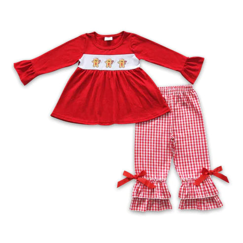 ᴡᴇᴇᴋʟʏ ᴘʀᴇ ᴏʀᴅᴇʀ Christmas Embroidered Gingerbread Red Ruffle Set