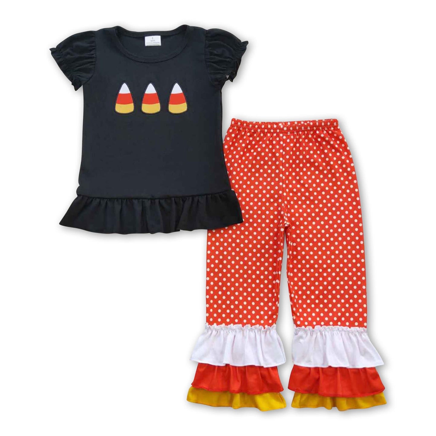 ᴡᴇᴇᴋʟʏ ᴘʀᴇ ᴏʀᴅᴇʀ Halloween Embroidered Candy Corn Ruffle Set