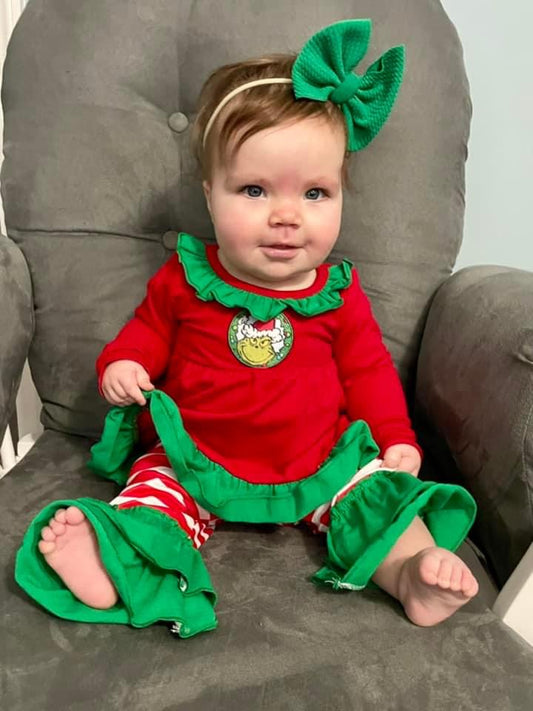 ᴡᴇᴇᴋʟʏ ᴘʀᴇ ᴏʀᴅᴇʀ Christmas Embroidered Mean Green Ruffle Set