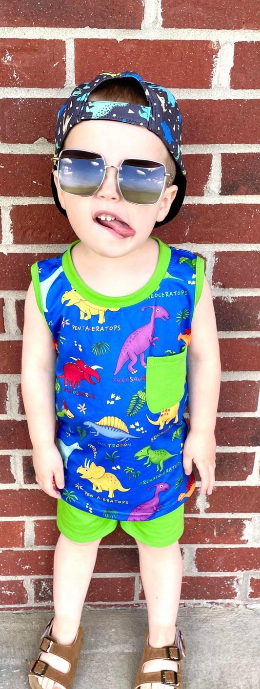 ᴡᴇᴇᴋʟʏ ᴘʀᴇ ᴏʀᴅᴇʀ Dinos Tank and Green Shorts Set