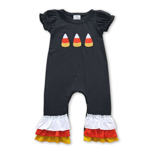 ᴡᴇᴇᴋʟʏ ᴘʀᴇ ᴏʀᴅᴇʀ Halloween Embroidered Candy Corn Ruffle Romper