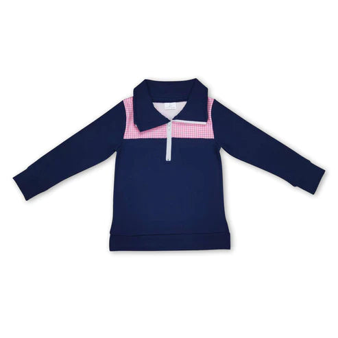 ᴡᴇᴇᴋʟʏ ᴘʀᴇ ᴏʀᴅᴇʀ Pullover- Blue with Pink Plaid and Elbow Patches Quarter Zip