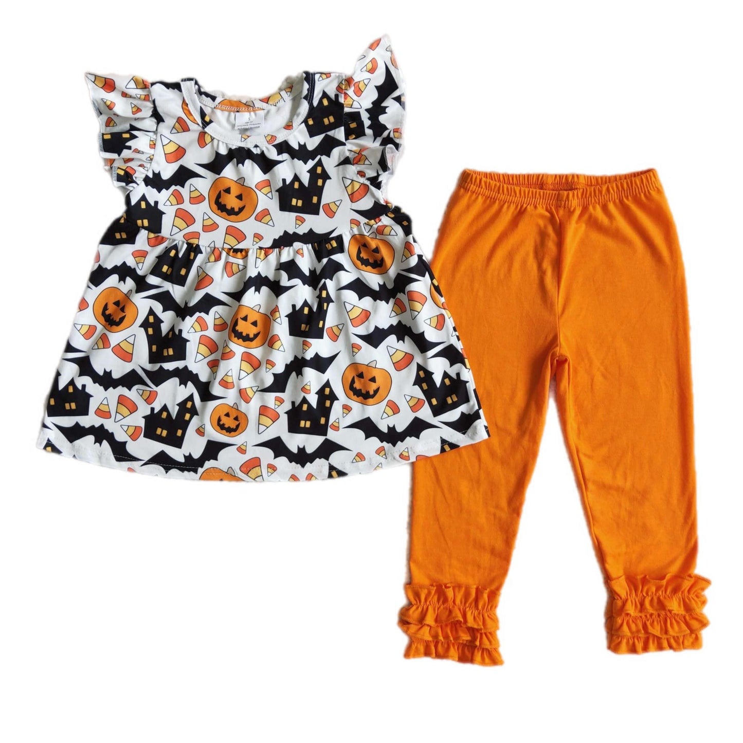 ᴡᴇᴇᴋʟʏ ᴘʀᴇ ᴏʀᴅᴇʀ Halloween Batty Pumpkin Ruffle Set