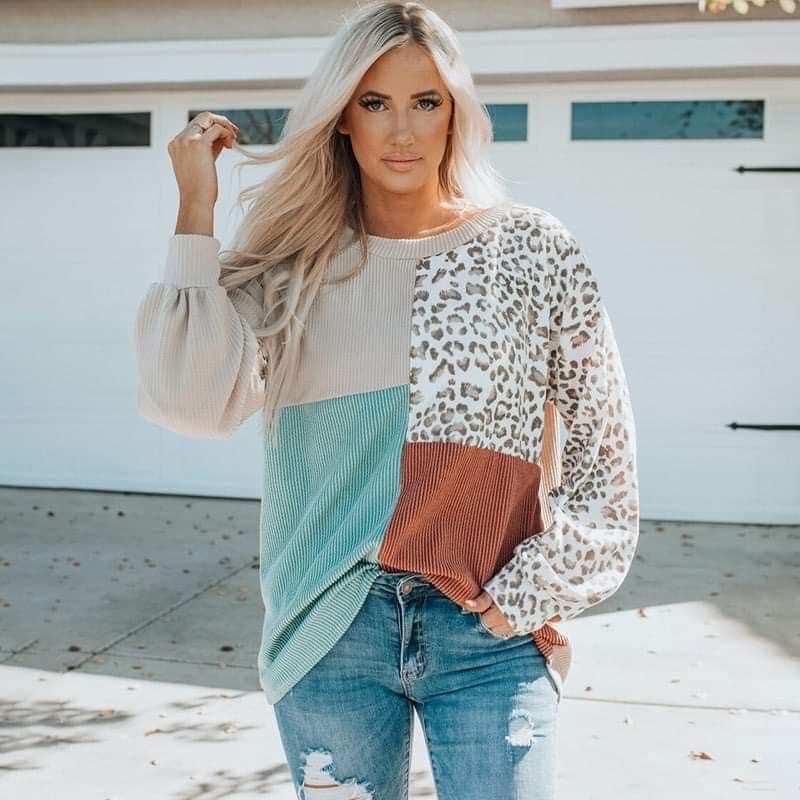 ᴡᴇᴇᴋʟʏ ᴘʀᴇ ᴏʀᴅᴇʀ Women's Teal Color Block Long Sleeve