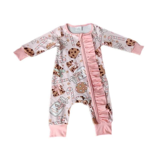 Christmas Cookies and Milk Pink Ruffle Zippie: Pre-Order