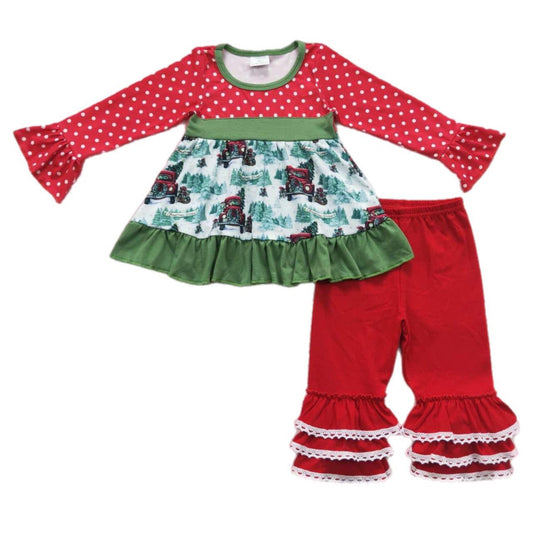 ᴡᴇᴇᴋʟʏ ᴘʀᴇ ᴏʀᴅᴇʀ Christmas Tree Truck Ruffle Peplum Set