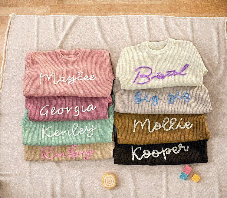 Oversized Hand Embroidered Thick Knit Sweaters: Size 0-3, 3-6, 6-9, 9-12