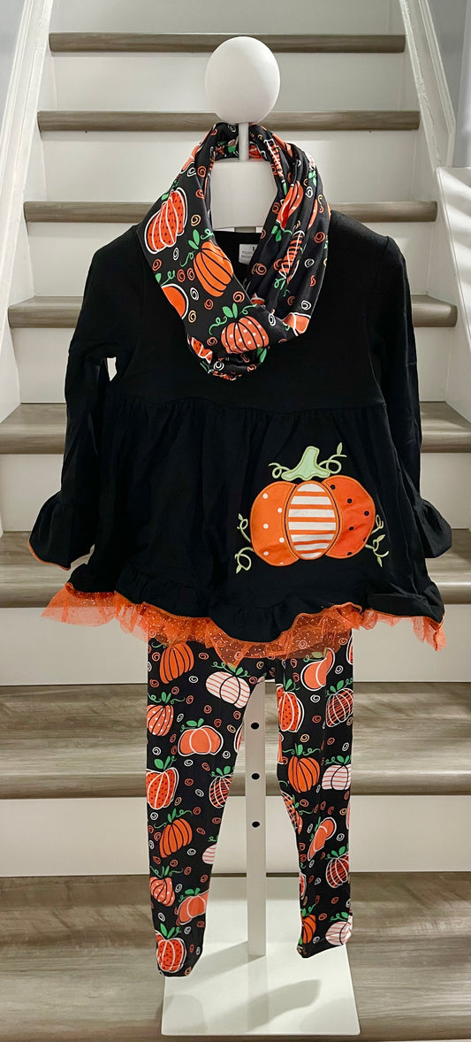 4T   ʀᴇᴀᴅʏ ᴛᴏ ꜱʜɪᴘ! Embroidered Pumpkin 3 Piece Set